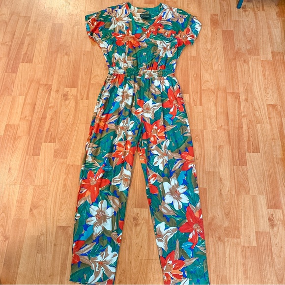 Vintage 90 Ms. Choice Tropical Floral Jumper Pants Jumpsuit Romper Size 8 Medium - Picture 2 of 16